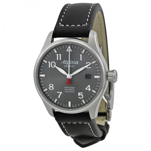 Alpina Startimer Pilot Automatic Grey Dial Black Leather Men's Watch AL-525G3S6 watches