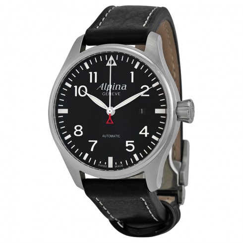 Alpina Startimer Pilot Black Dial Black Leather Strap Men's Watch AL525B4S6 watches