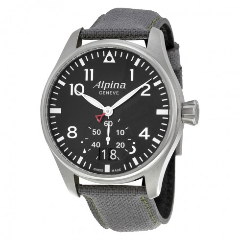 Alpina Startimer Pilot Black Dial Grey Fabric Strap Men's Watch AL-280B4S6 watches