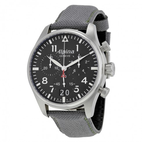 Alpina Startimer Pilot Black Dial Grey Fabric Strap Men's Watch AL372B4S6 watches