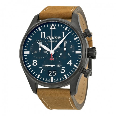 Alpina Startimer Pilot Chronograph Blue Dial Brown Leather Men's Watch AL-372N4FBS6 watches