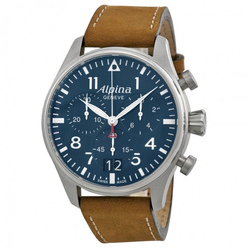 Alpina Startimer Pilot Chronograph Blue Dial Brown Leather Men's Watch AL-372N4S6 watches