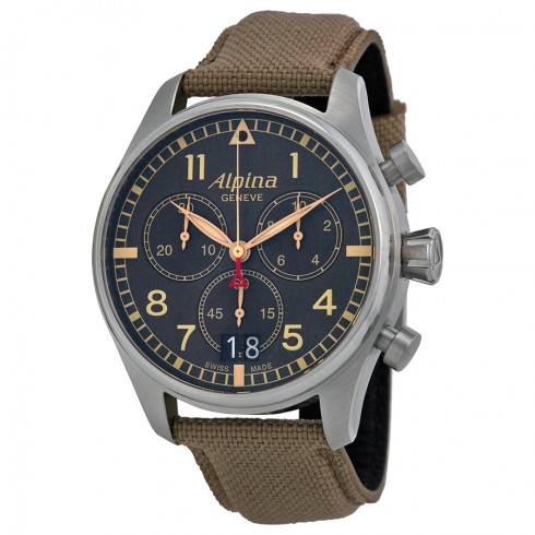 Alpina Startimer Pilot Chronograph Grey Dial Fabric Men's Watch AL-372BGR4S6 watches