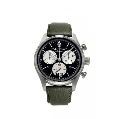 Alpina Startimer Pilot Military Green Big Date Black Dial Green Barenia Calfskin Leather Men's Quartz Watch AL-372BS4S6 watches