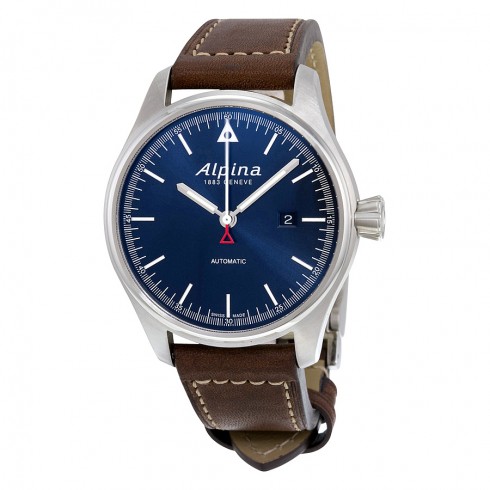 Alpina Startimer Pilot Navy Sunray Dial Brown Leather Strap Men's Watch AL-525N4S6 watches