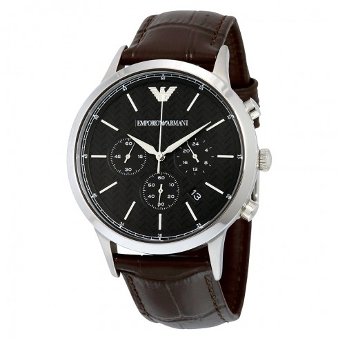 Armani Black Dial Chronograph Brown Leather Men's Watch AR2482 watches