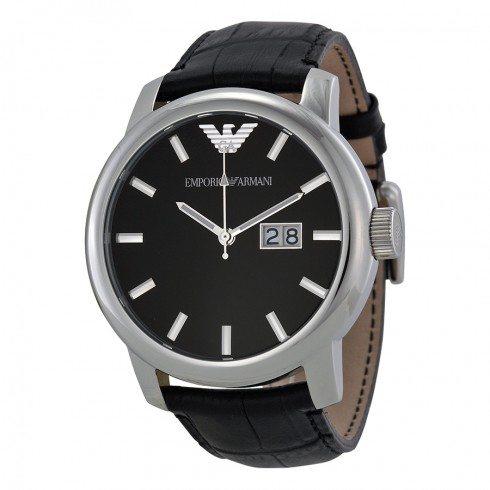 Armani Black Dial Stainless Steel Black Leather Strap Men's Watch AR0428 watches