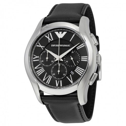 Armani Chronograph Black Dial Steel Case Black Leather Strap Men's Watch AR1700 watches