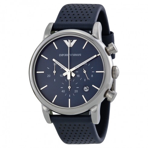 Armani Classic Chronograph Navy Dial Navy Leather Strap Men's Watch AR1736 watches