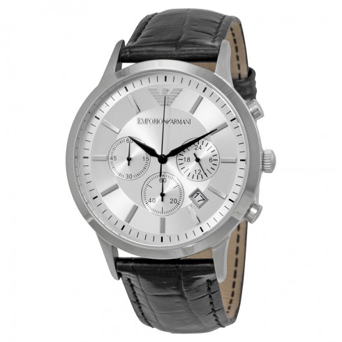 Armani Classic Chronograph Silver Dial Black Leather Men's Watch AR2432 watches