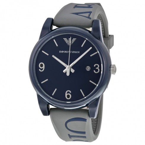 Armani Classic Navy Blue Dial Grey Silicone Men's Watch AR1065 watches