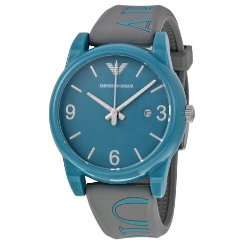 Armani Classic Turquoise Dial Grey Silicone Men's Watch AR1066 watches