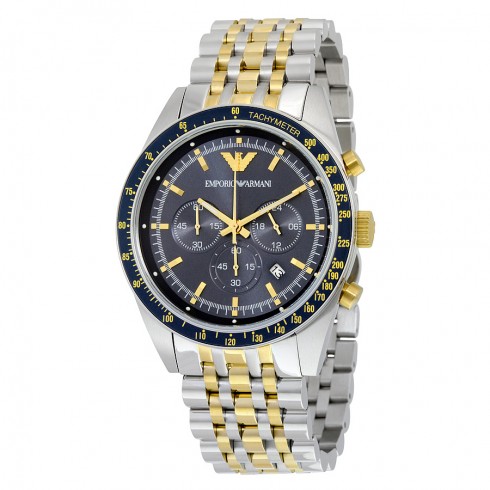 Armani Navy Blue Dial Chronograph Two Tone Stainless Steel Men's Watch AR6088 watches