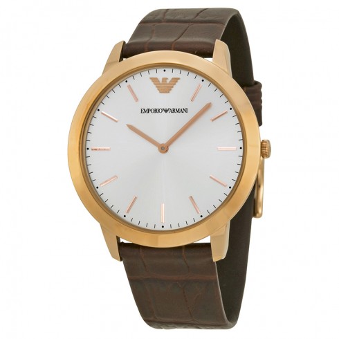 Armani Retro Silver Dial Brown Leather Strap Men's Watch AR1743 watches