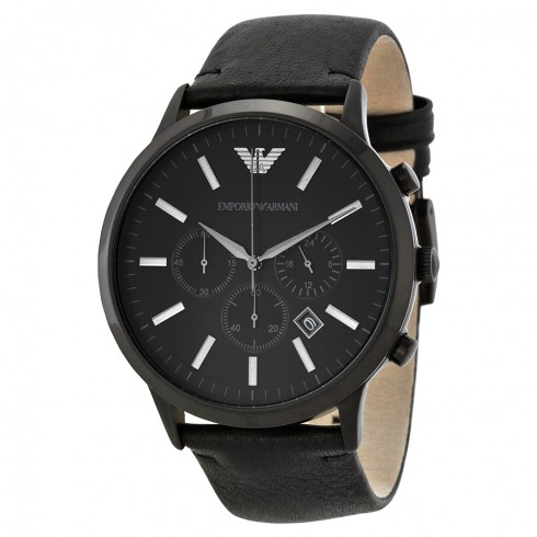 Armani Sportivo Chronograph Black Dial Black Leather Strap Men's Watch AR2461 watches