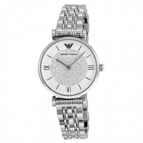 Armani White Crystal Pave Dial Stainless Steel Ladies Watch AR1925 watches