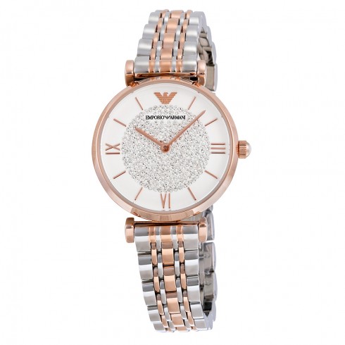 Armani White Crystal Pave Dial Two Tone Stainless Steel Ladies Watch AR1926 watches