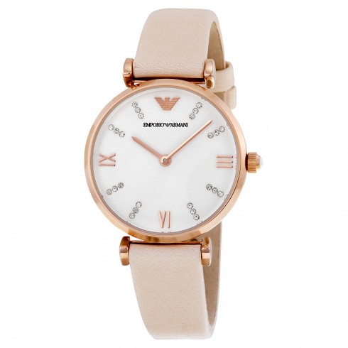 Armani White Dial Pale Pink Leather Ladies Watch AR1927 watches