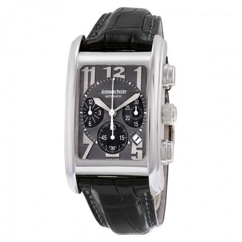 Audemars Piguet Chronograph Gray Guilloche Black Leather Men's Watch 25987BC.OO.D002CR.02 watches