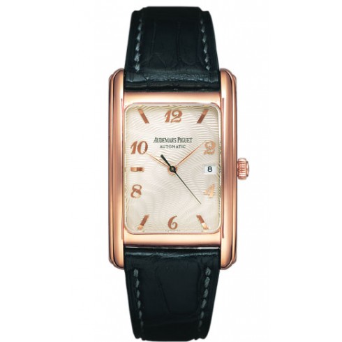 Audemars Piguet Edward Piguet Silver Guilloche Dial 18kt Pink Gold Black Leather Men's Watch 15121OROOA002CR01 watches
