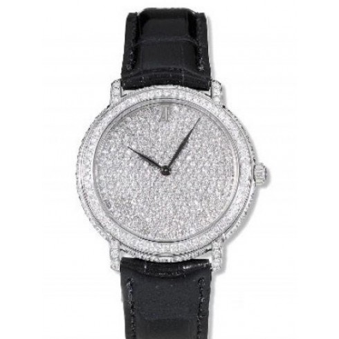 Replica Audemars Piguet Jules Audemar Diamond Pave Dial 18kt White Gold Black Leather Men's Watch 15123BCZZA001CR01 Watch