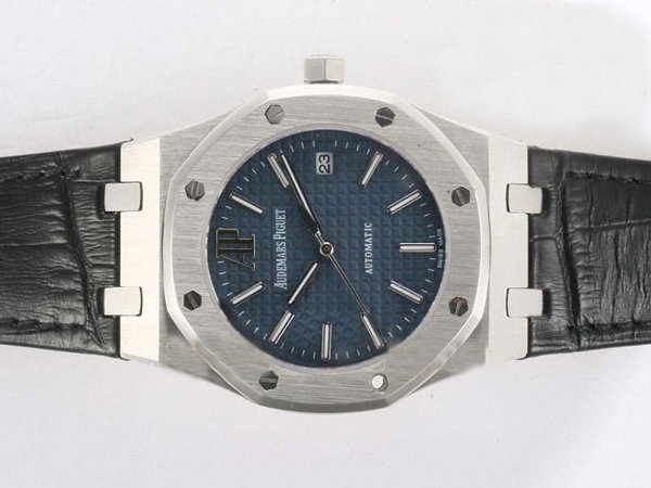 Audemars Piguet Royal Oak 15202ST.OO.0944ST.03 Round Blue Dial Black Crocodile Leather Strap Watch watches