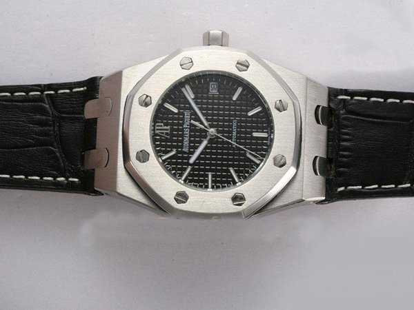 Audemars Piguet Royal Oak 15300ST.OO.1220ST.03 Black Dial Black Cow Leather Strap Watch watches