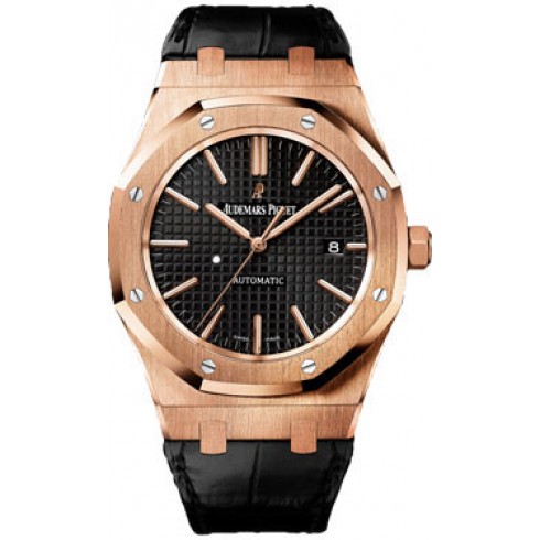 Audemars Piguet Royal Oak Automatic Black Dial Black Leather Strap Men's Watch 15400OROOD002CR01 watches