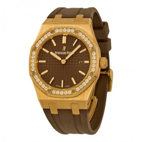 Audemars Piguet Royal Oak Diamond Brown Dial 18 kt Rose Gold Ladies Watch 67651OR.ZZ.D080CA.01 watches