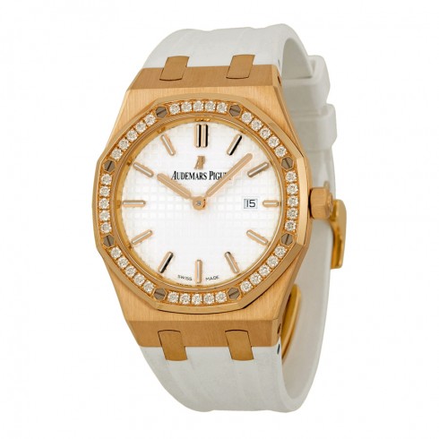 Audemars Piguet Royal Oak Diamond Silver Dial 18 kt Rose Gold Ladies Watch 67651OR.ZZ.D010CA.01 watches