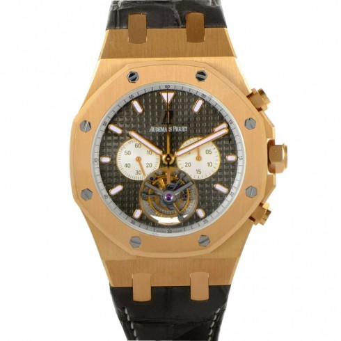 Audemars Piguet Royal Oak Metallic Grey Chronograph Dial 18kt Pink Gold Black Crocodile Leather Men's Watch 25977OROOD005CR01 watches