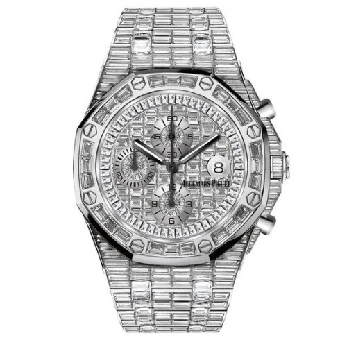 Audemars Piguet Royal Oak Offshore 18 Carat White Gold Baguette Diamond Paved Dial Automatic Men's Watch 26473BC.ZZ.8043BC.01 watches