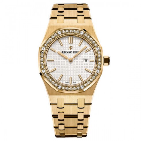 Audemars Piguet Royal Oak Silver Dial Ladies 18 Carat Yellow Gold Watch 67651BA.ZZ.1261BA.01 watches