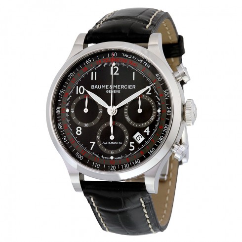Baume and Mercier Capeland Chronograph Black Dial Black Alligator Leather Men's Watch 10042 watches