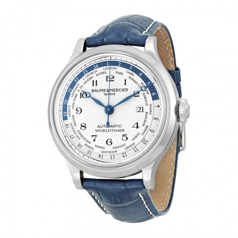 Baume and Mercier Capeland Worldtimer Silver Dial Blue Leather Men's Watch 10106 watches