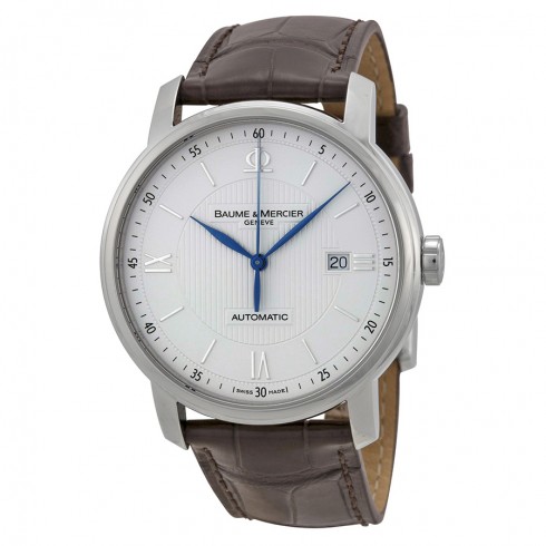 Baume and Mercier Classima Executives Automatic Silver Guilloche Dial Brown Leather Strap Men's Watch 8731 watches