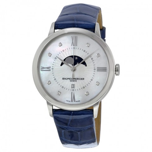 Baume and Mercier Classima Mother of Pearl Dial Blue Leather Ladies Watch 10226 watches