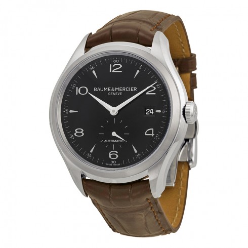 Baume and Mercier Clifton Black Dial Stainless Steel Brown Leather Automatic Men's Watch 10053 watches