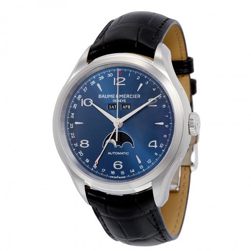 Baume and Mercier Clifton Blue Dial Moonphase Black Alligator Men's Watch 10057 watches
