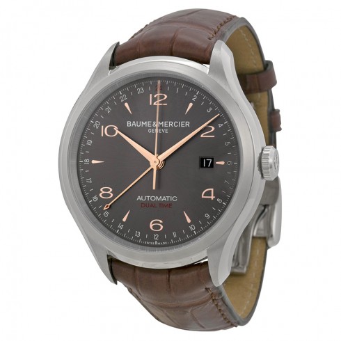 Baume and Mercier Clifton Dual Time Grey Dial Brown Alligator Leather Men's Watch 10111 watches
