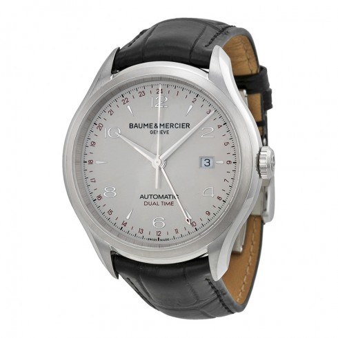 Baume and Mercier Clifton Dual Time Silver Dial Black Alligator Leather Men's Watch 10112 watches