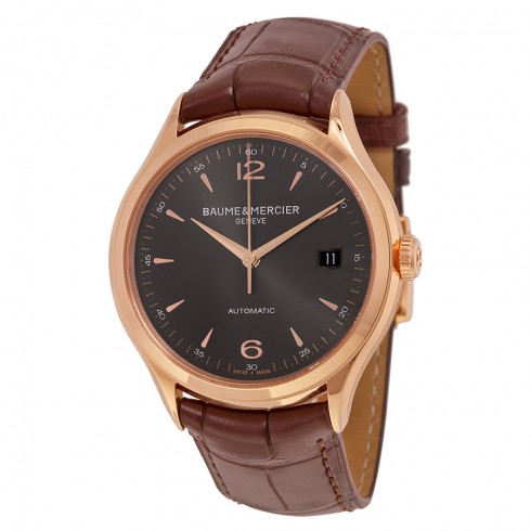 Baume and Mercier Clifton Grey Dial 18kt Rose Gold Brown Alligator Leather Men's Watch 10059 watches