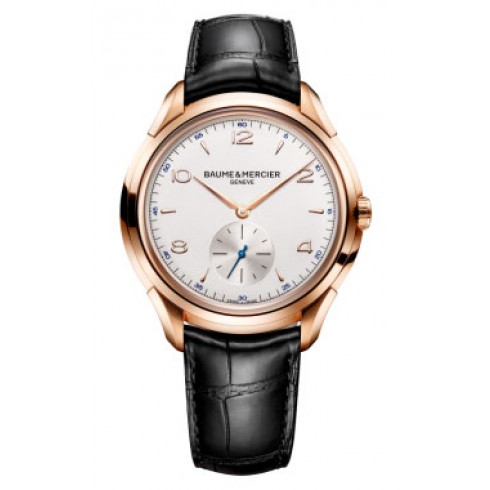 Baume and Mercier Clifton Silver Dial 18kt Rose Gold Black Alligator Leather Men's Watch 10060 watches