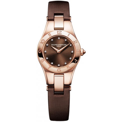 Baume and Mercier Linea Brown Diamond Dial 18kt Rose Gold Brown Satin Ladies Watch 10090 watches