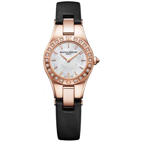 Baume and Mercier Linea Mother of Pearl Dial 18kt Rose Gold Black Satin Ladies Watch 10091 watches