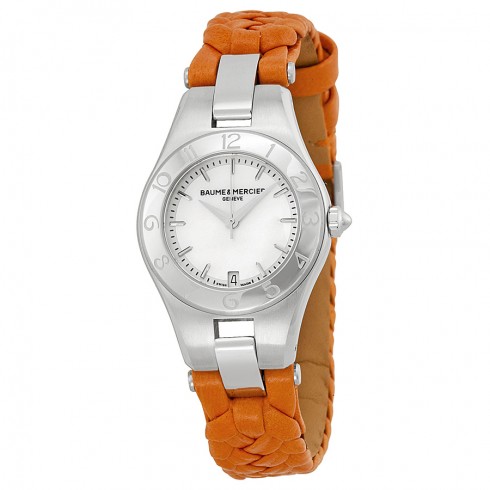 Baume and Mercier Linea Mother of Pearl Dial Orange Leather Ladies Watch 10115 watches