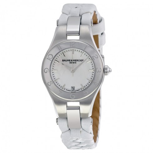 Baume and Mercier Linea Mother Pearl Stainless Steel White Leather Ladies Watch 10117 watches
