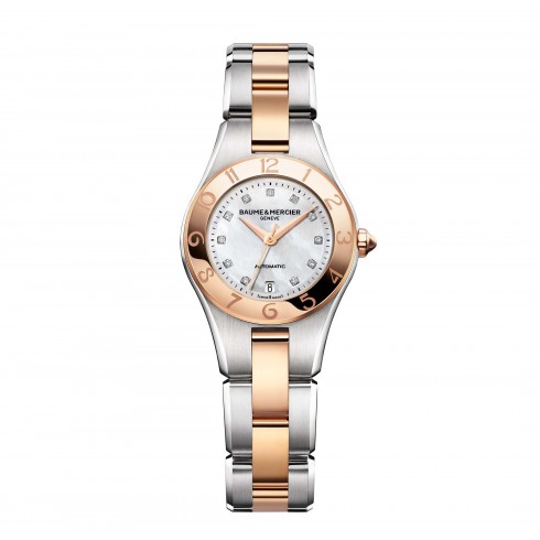 Replica Baume and Mercier Mother of Pearl Diamond Dial 18kt Rose Gold Steel Ladies Watch 10114 Watch
