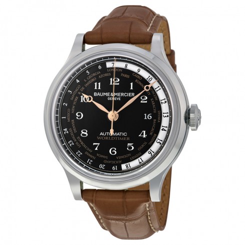 Baume and Mercier Worldtimer Automatic Black Dial Brown Leather Men's Watch MOA10134 watches
