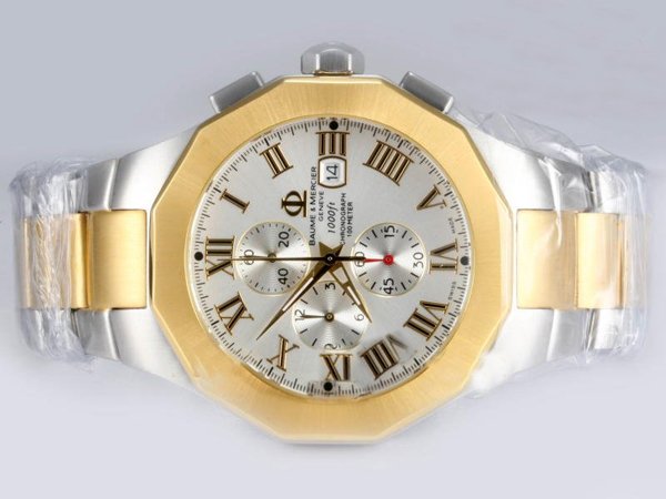 Baume Mercier Riviera XXL 8625 Silver 18k Gold Strap Mens Stainless Steel with 18k Gold Bezel Watch watches